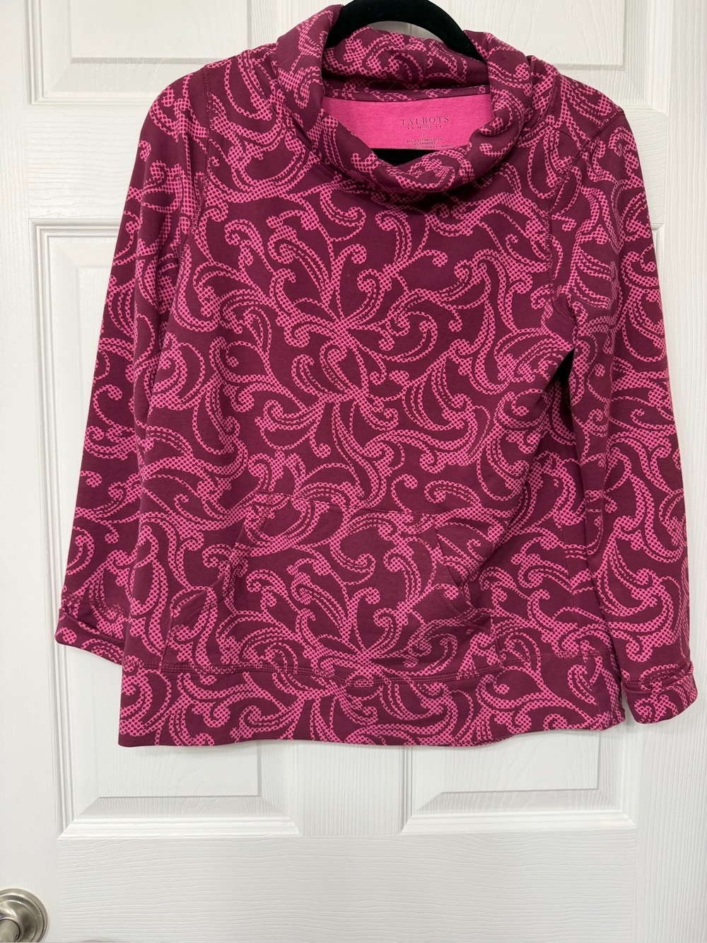 Talbots Fuchsia Pink Swirl Cowl-Neck Long-Sleeve Top